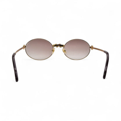 Saint Honore (Iced) 55-22 Gold Wires w/ Brown Oval Lenses - Genuine Diamonds X-Link Bridge (90s)
