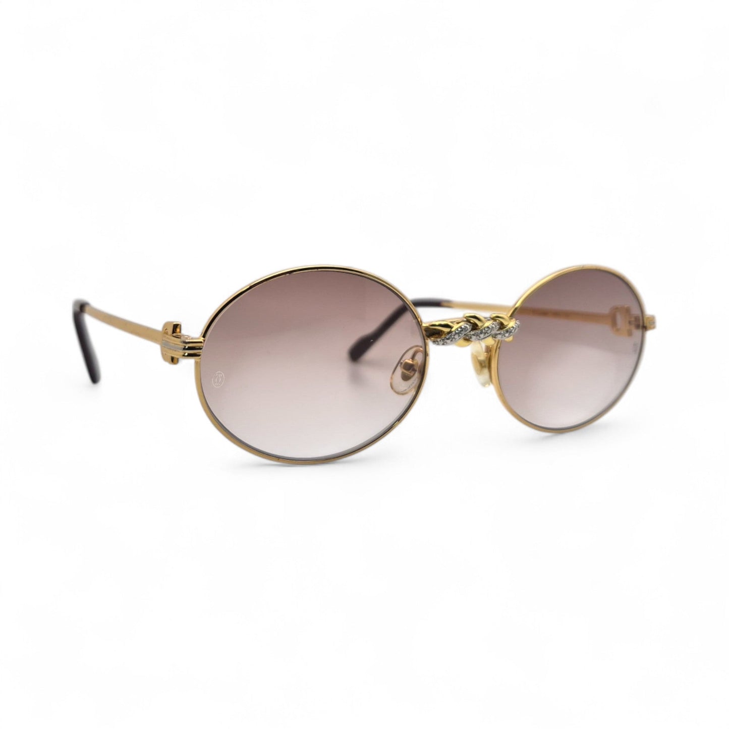 Saint Honore (Iced) 55-22 Gold Wires w/ Brown Oval Lenses - Genuine Diamonds X-Link Bridge (90s)