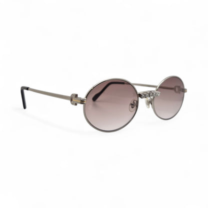 Saint Honore (Iced) 55-22 Silver Wires w/ Brown Oval Lenses - Diamonds Prong Bridge (90s)