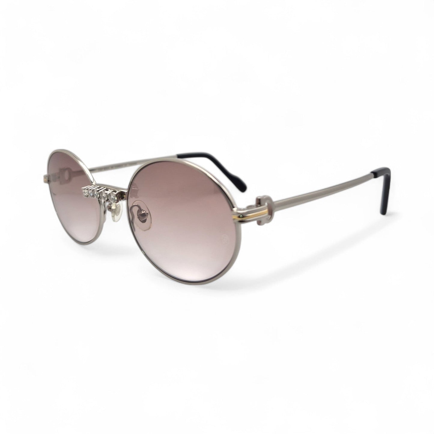 Saint Honore (Iced) 55-22 Silver Wires w/ Brown Oval Lenses - Diamonds Prong Bridge (90s)