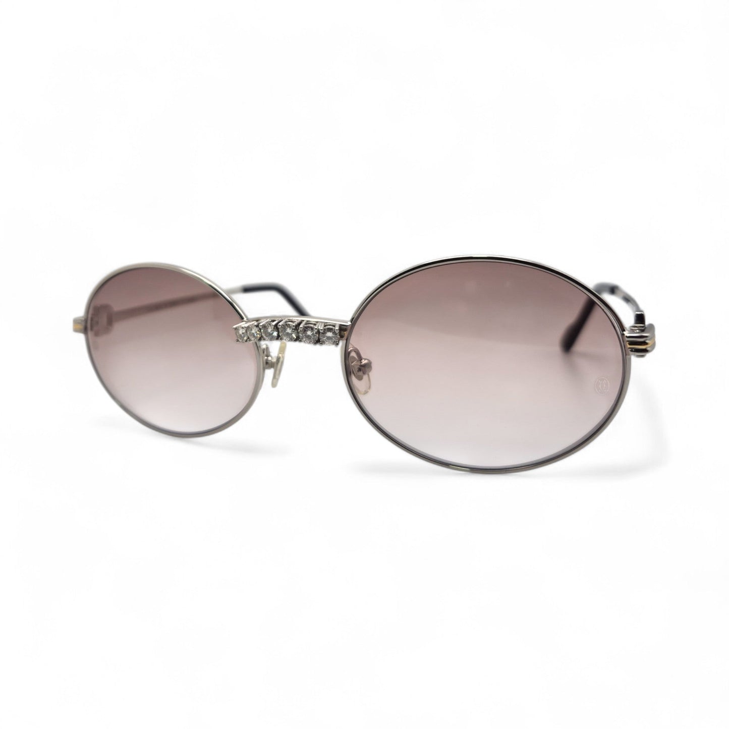 Saint Honore (Iced) 55-22 Silver Wires w/ Brown Oval Lenses - Diamonds Prong Bridge (90s)