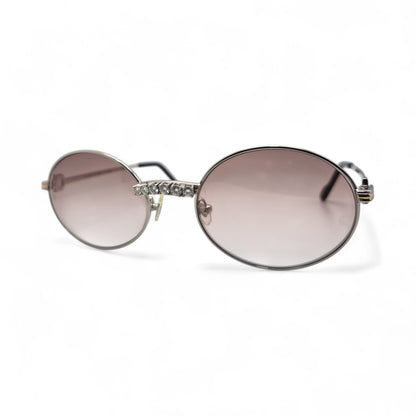 Saint Honore (Iced) 55-22 Silver Wires w/ Brown Oval Lenses - Diamonds Prong Bridge (90s)