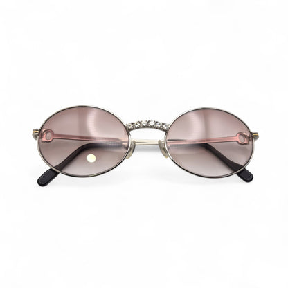 Saint Honore (Iced) 55-22 Silver Wires w/ Brown Oval Lenses - Diamonds Prong Bridge (90s)