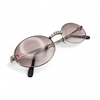 Saint Honore (Iced) 55-22 Silver Wires w/ Brown Oval Lenses - Diamonds Prong Bridge (90s)