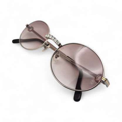 Saint Honore (Iced) 55-22 Silver Wires w/ Brown Oval Lenses - Diamonds Prong Bridge (90s)