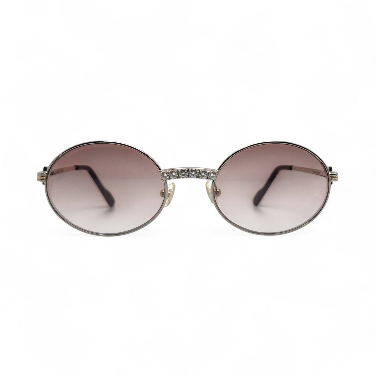 Saint Honore (Iced) 55-22 Silver Wires w/ Brown Oval Lenses - Diamonds Prong Bridge (90s)