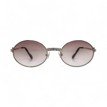 Saint Honore (Iced) 55-22 Silver Wires w/ Brown Oval Lenses - Diamonds Prong Bridge (90s)