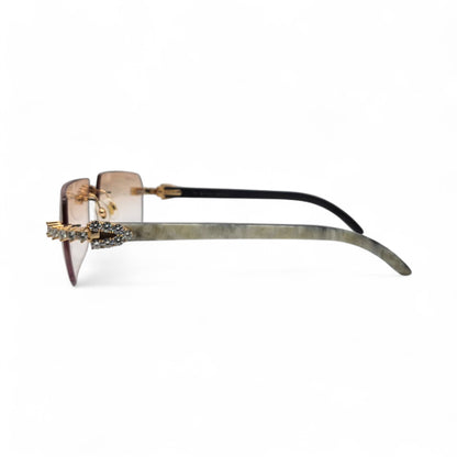 C Decor Buffs (Iced - VVS Genuine) - White Genuine Horn Sunglasses - Genuine Diamonds Prong Set (2020s) - Luxury Optical