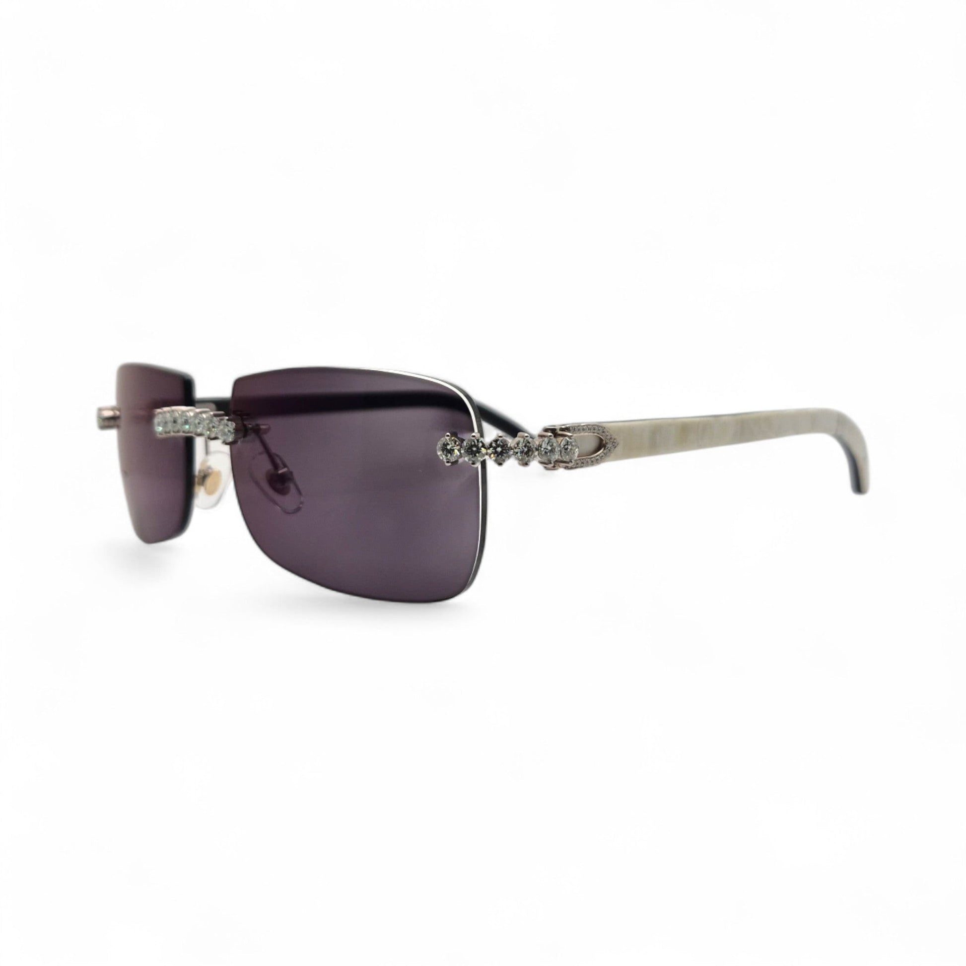 C Decor Buffs (Iced - VVS Genuine) - White Genuine Horn Sunglasses - Genuine Diamonds Prong Set (2020s) - Luxury Optical