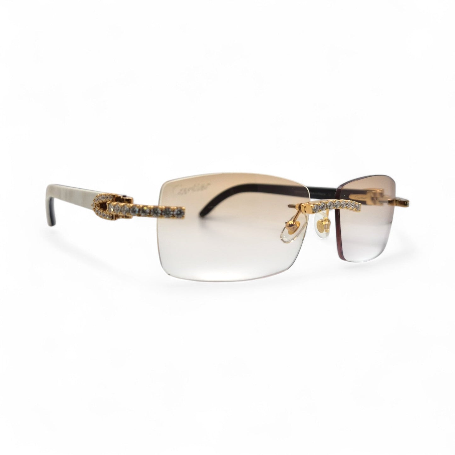 CT0046S C Decor Buffs (Iced - Moissanite) - Gold Genuine White Horn Sunglasses w/ Moissanite Diamonds Prong Set (2010s) - Luxury Optical