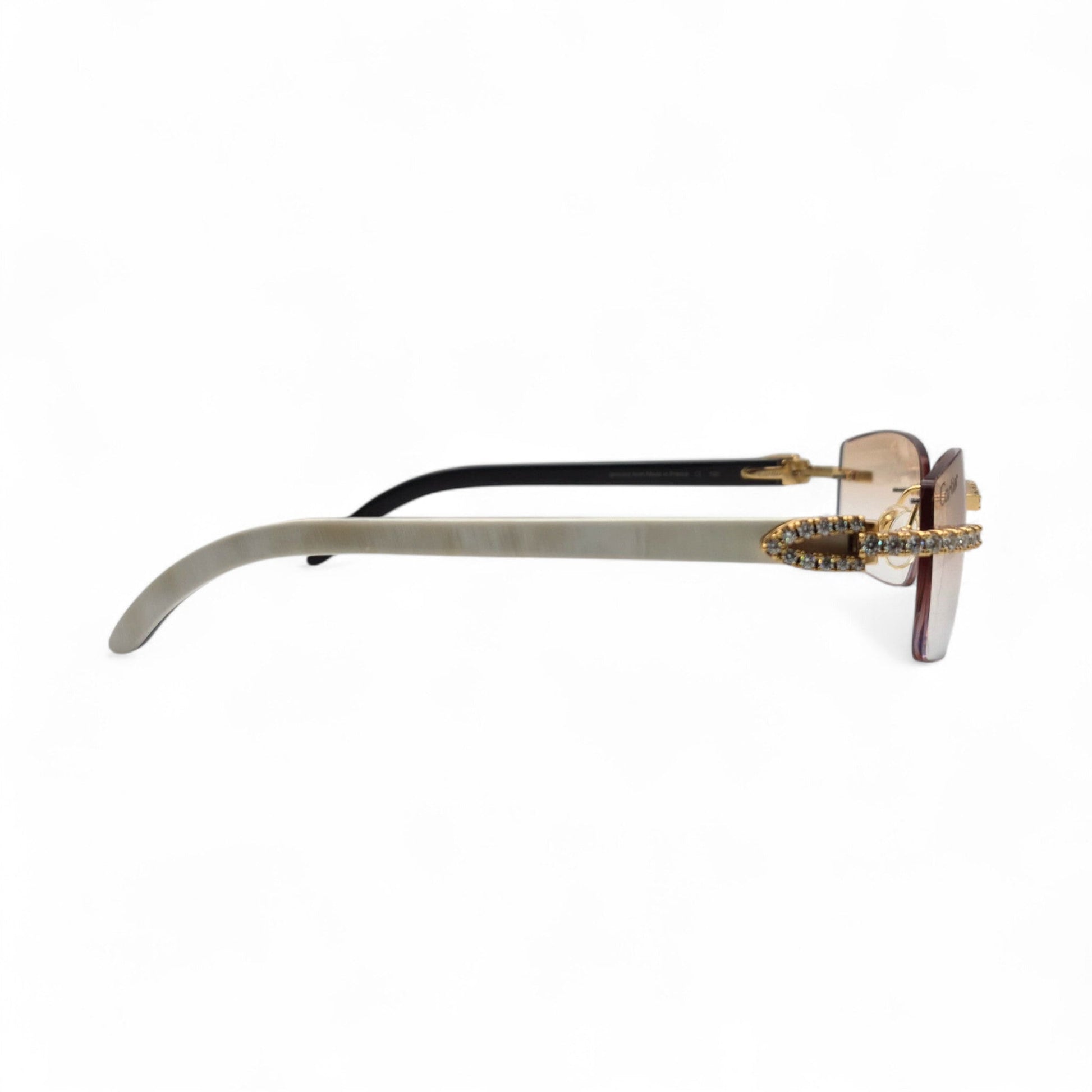 CT0046S C Decor Buffs (Iced - Moissanite) - Gold Genuine White Horn Sunglasses w/ Moissanite Diamonds Prong Set (2010s) - Luxury Optical