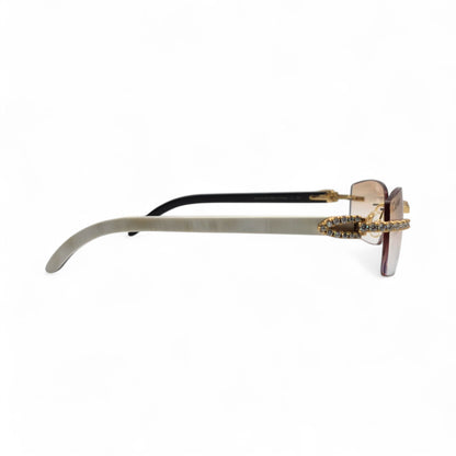 CT0046S C Decor Buffs (Iced - Moissanite) - Gold Genuine White Horn Sunglasses w/ Moissanite Diamonds Prong Set (2010s) - Luxury Optical