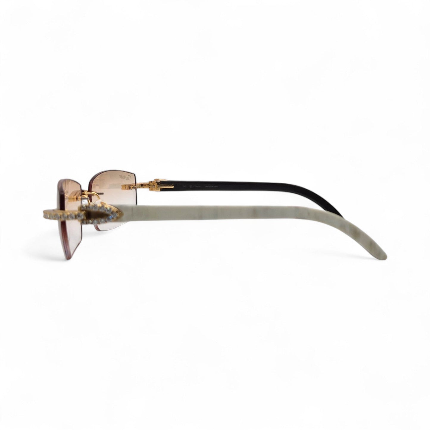 CT0046S C Decor Buffs (Iced - Moissanite) - Gold Genuine White Horn Sunglasses w/ Moissanite Diamonds Prong Set (2010s) - Luxury Optical