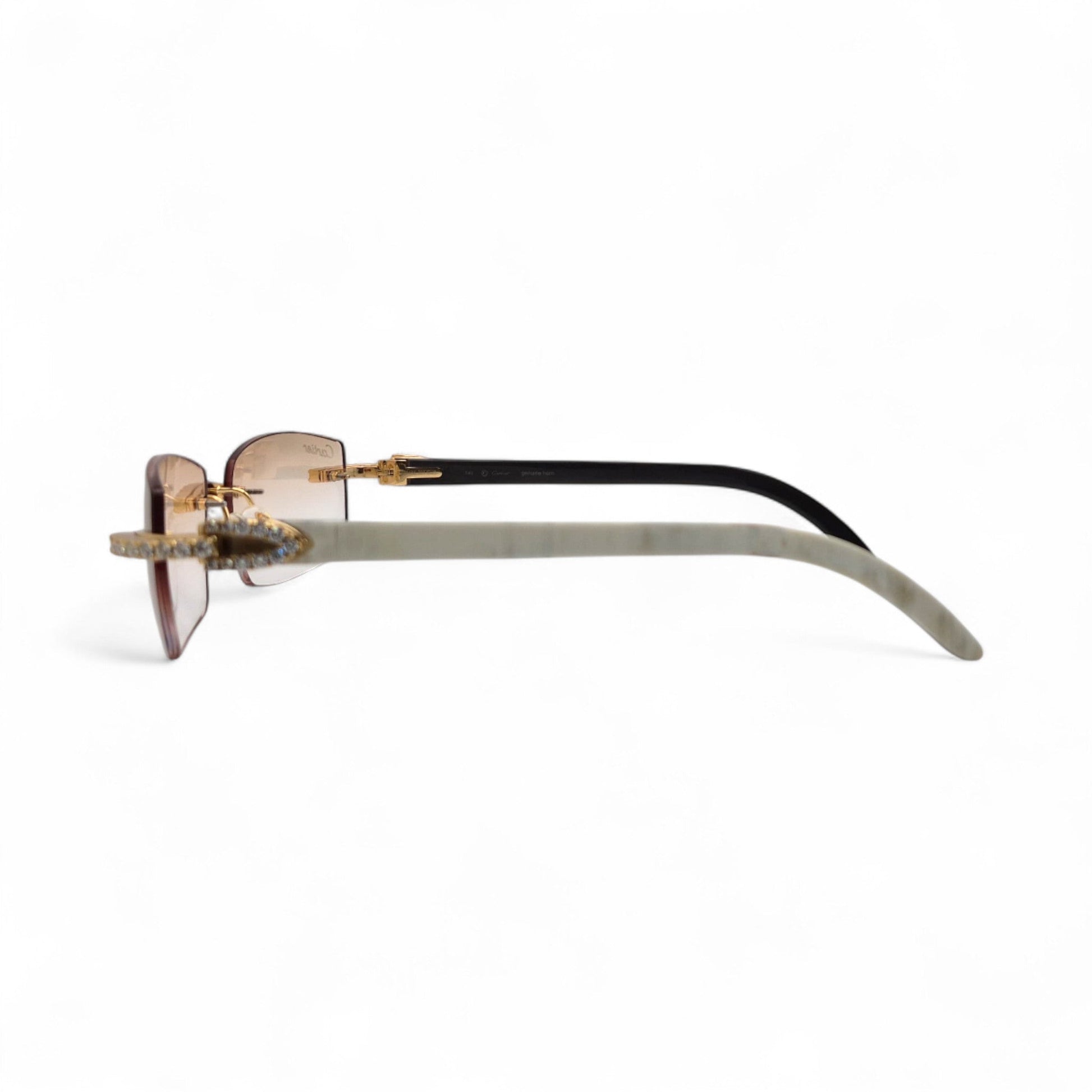 CT0046S C Decor Buffs (Iced - Moissanite) - Gold Genuine White Horn Sunglasses w/ Moissanite Diamonds Prong Set (2010s) - Luxury Optical