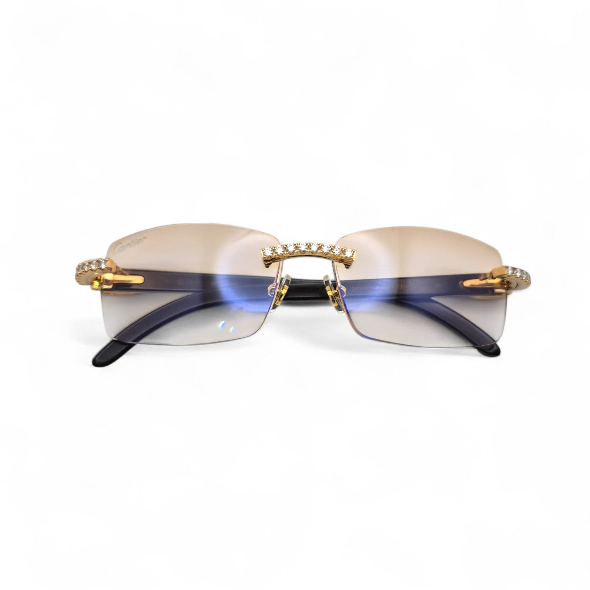 CT0046S C Decor Buffs (Iced - Moissanite) - Gold Genuine White Horn Sunglasses w/ Moissanite Diamonds Prong Set (2010s) - Luxury Optical
