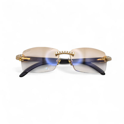 CT0046S C Decor Buffs (Iced - Moissanite) - Gold Genuine White Horn Sunglasses w/ Moissanite Diamonds Prong Set (2010s) - Luxury Optical