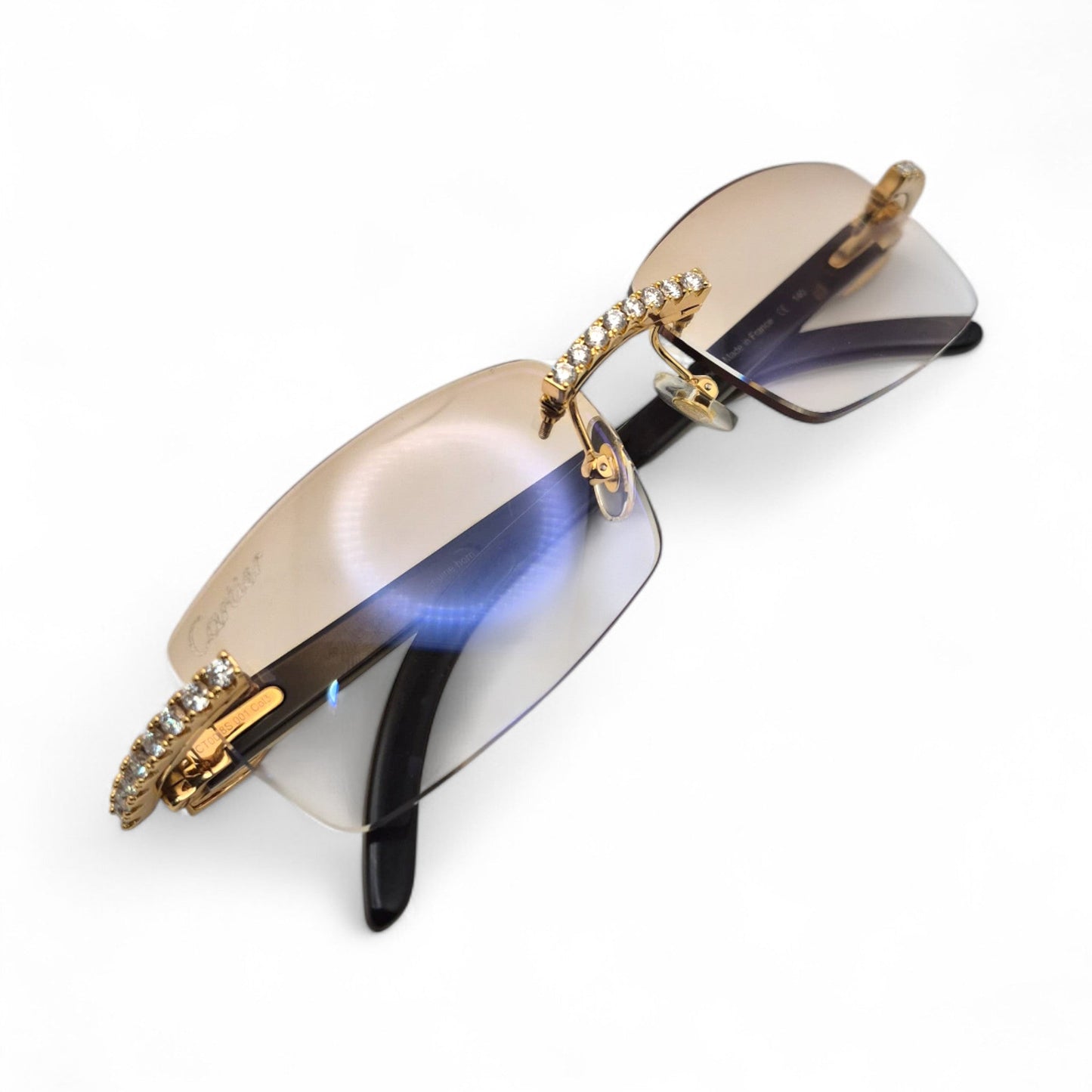 CT0046S C Decor Buffs (Iced - Moissanite) - Gold Genuine White Horn Sunglasses w/ Moissanite Diamonds Prong Set (2010s) - Luxury Optical