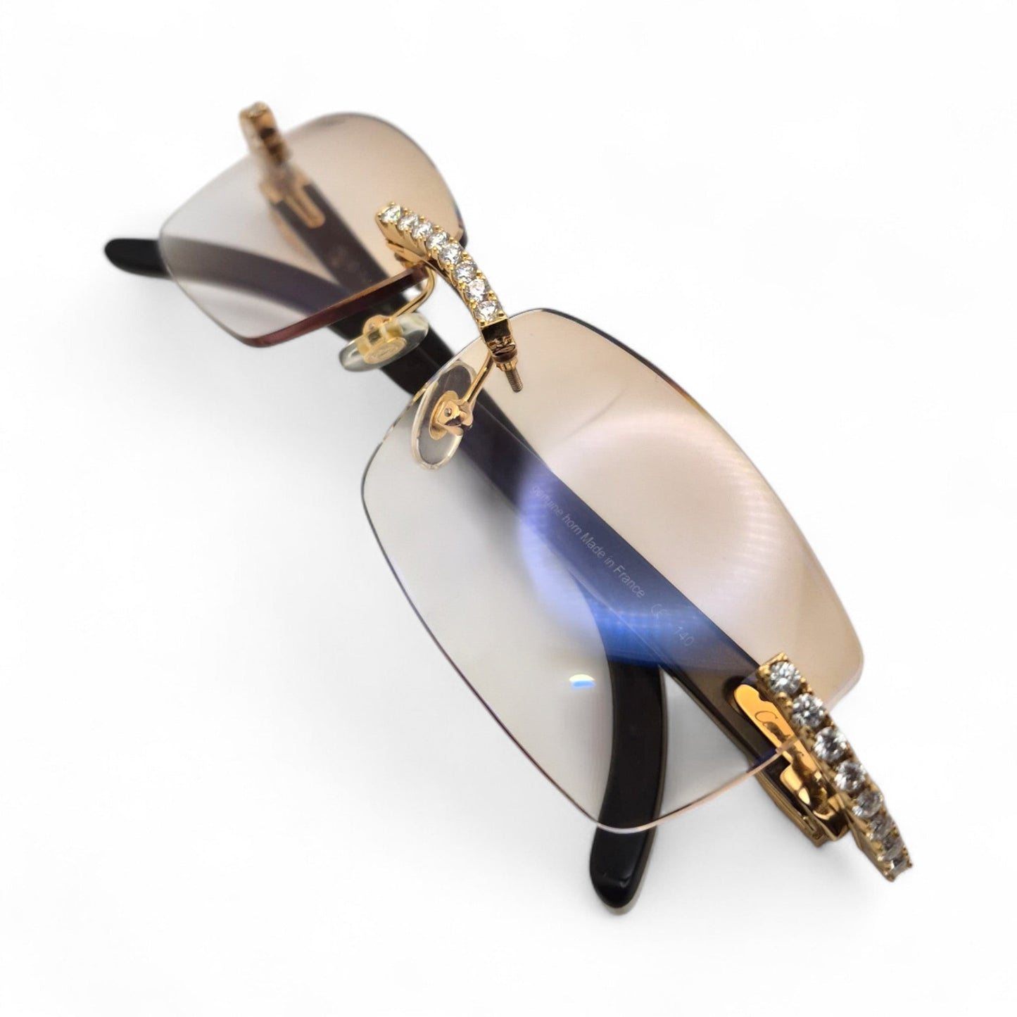CT0046S C Decor Buffs (Iced - Moissanite) - Gold Genuine White Horn Sunglasses w/ Moissanite Diamonds Prong Set (2010s) - Luxury Optical