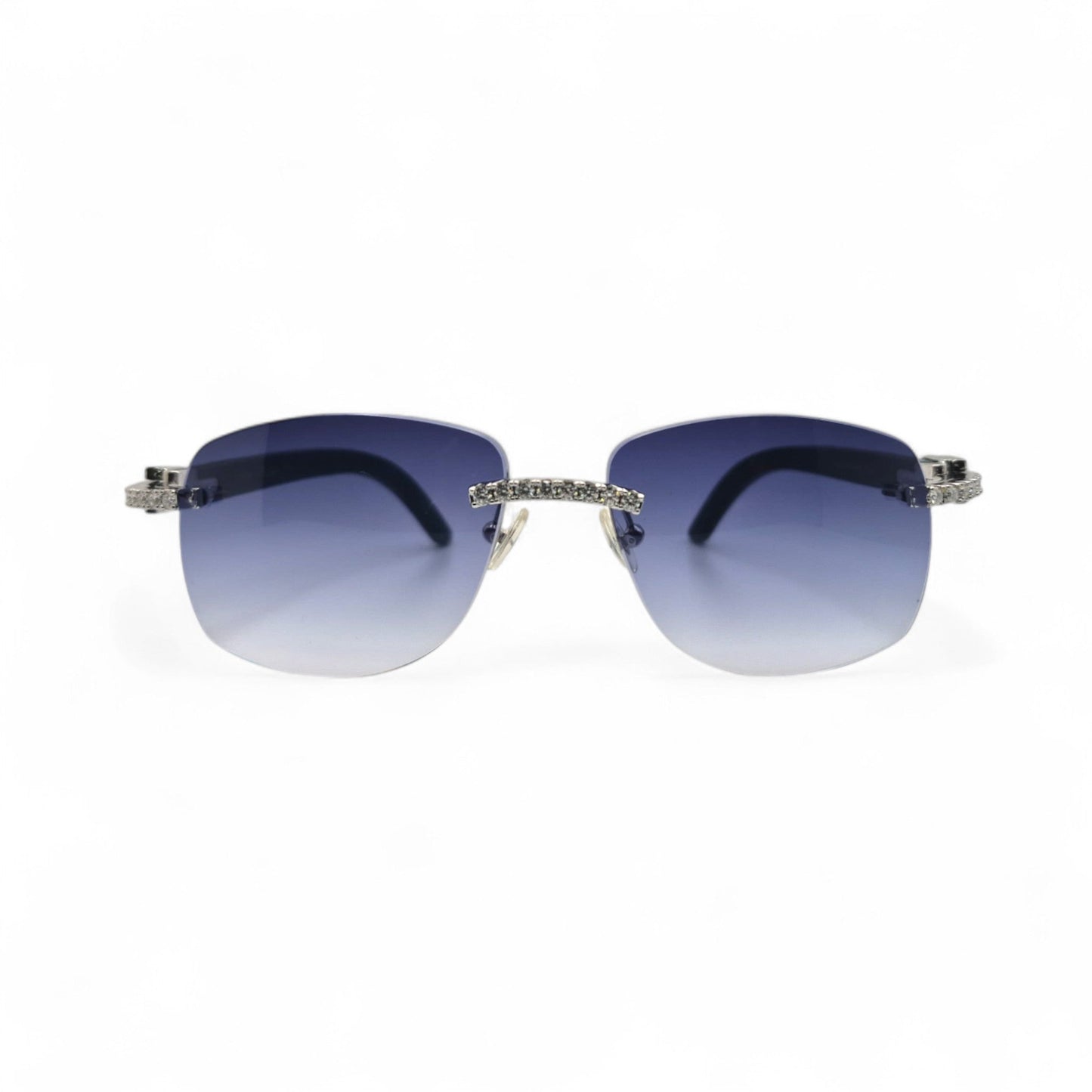 C Decor Woods (Iced - Moissanite) - Silver Blue Woods Sunglasses w/ Moissanite Diamonds Double Row Set (2020s) - Luxury Optical