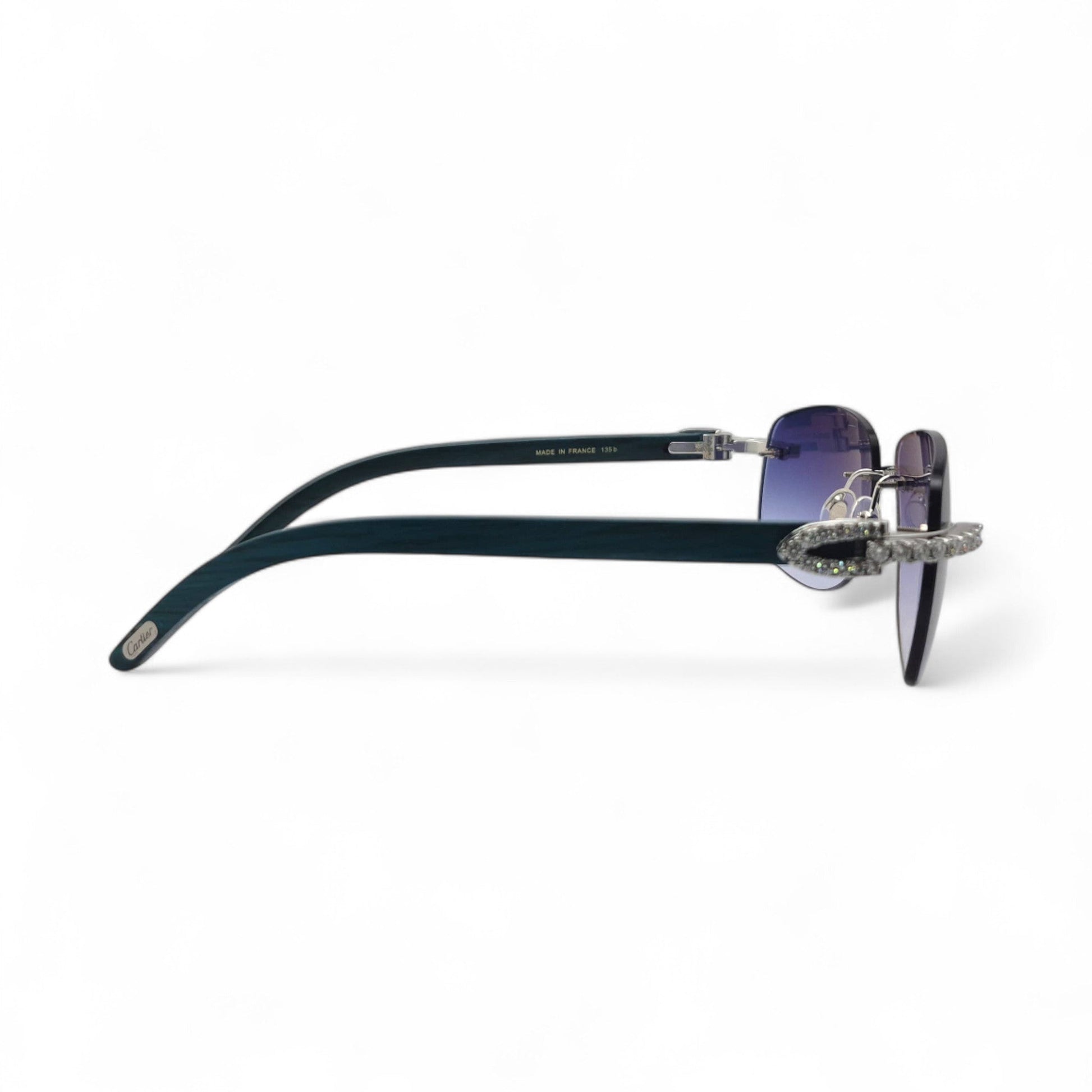 C Decor Woods (Iced - Moissanite) - Silver Blue Woods Sunglasses w/ Moissanite Diamonds Double Row Set (2020s) - Luxury Optical