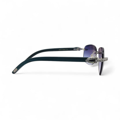 C Decor Woods (Iced - Moissanite) - Silver Blue Woods Sunglasses w/ Moissanite Diamonds Double Row Set (2020s) - Luxury Optical