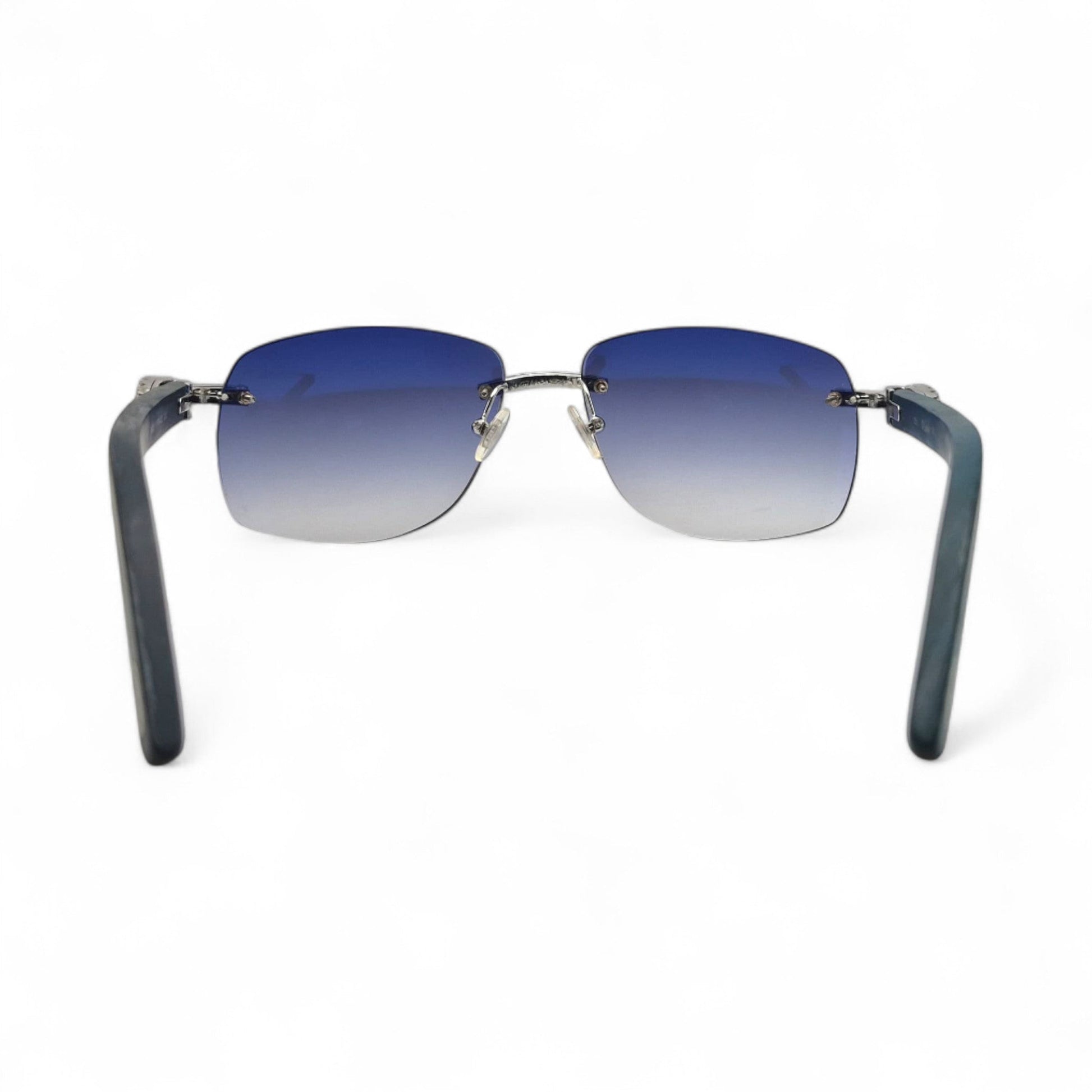C Decor Woods (Iced - Moissanite) - Silver Blue Woods Sunglasses w/ Moissanite Diamonds Double Row Set (2020s) - Luxury Optical