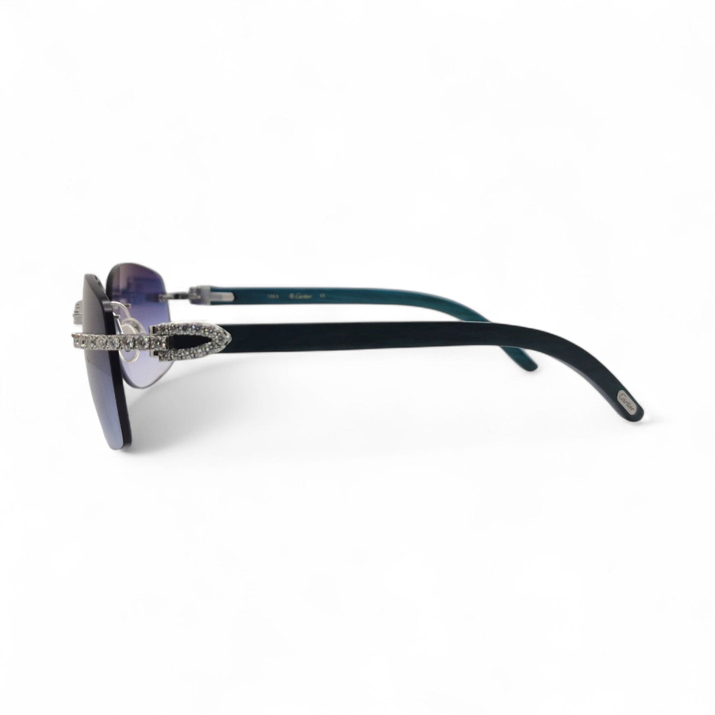 C Decor Woods (Iced - Moissanite) - Silver Blue Woods Sunglasses w/ Moissanite Diamonds Double Row Set (2020s) - Luxury Optical