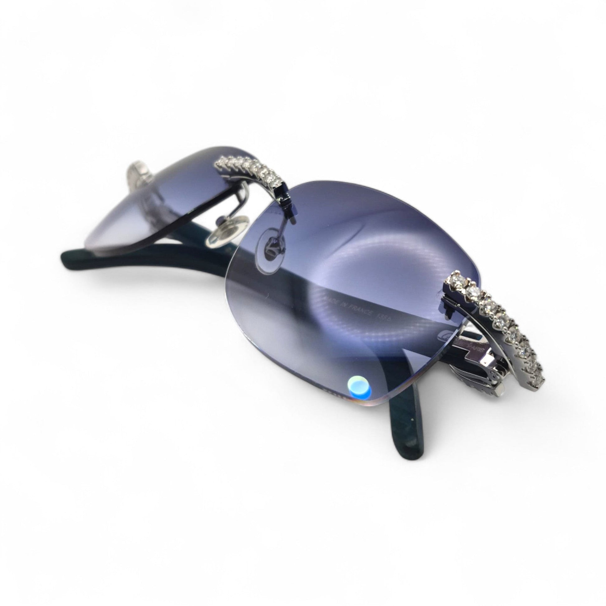 C Decor Woods (Iced - Moissanite) - Silver Blue Woods Sunglasses w/ Moissanite Diamonds Double Row Set (2020s) - Luxury Optical