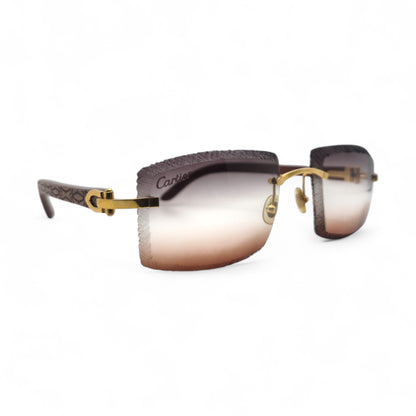 Authentic Cartier C Decor - Gold Logo Woods Sunglasses w/ Smoke Gray/Clear/Brown Gradient Lenses (Limited Edition - 2010s)