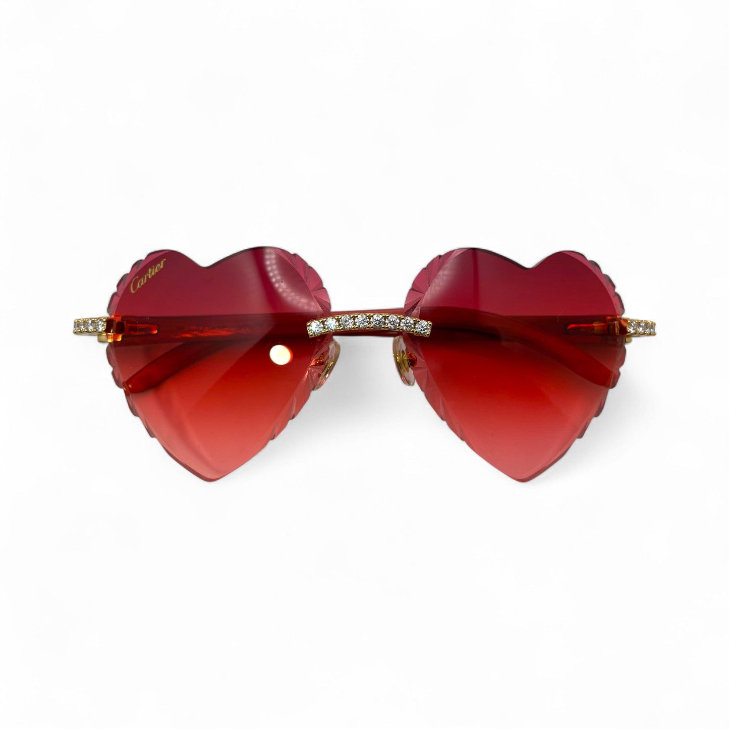 C Decor Woods (Iced w/ Diamond Cut) - Gold Red Woods Sunglasses w/ Raspberry Red Heart Lenses - Diamonds Prong Set (2020s) - Luxury Optical