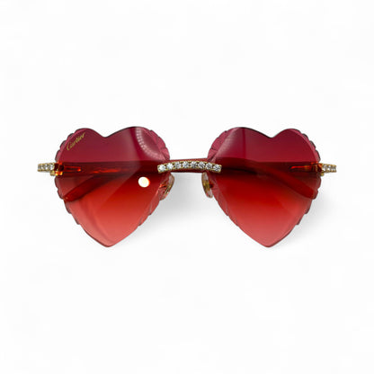 C Decor Woods (Iced w/ Diamond Cut) - Gold Red Woods Sunglasses w/ Raspberry Red Heart Lenses - Diamonds Prong Set (2020s) - Luxury Optical