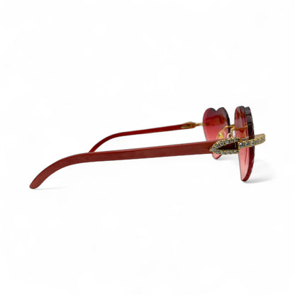 C Decor Woods (Iced w/ Diamond Cut) - Gold Red Woods Sunglasses w/ Raspberry Red Heart Lenses - Diamonds Prong Set (2020s) - Luxury Optical