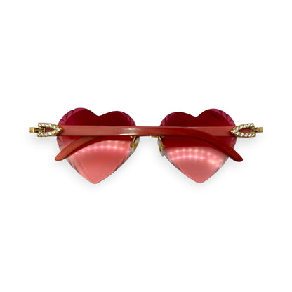 C Decor Woods (Iced w/ Diamond Cut) - Gold Red Woods Sunglasses w/ Raspberry Red Heart Lenses - Diamonds Prong Set (2020s) - Luxury Optical