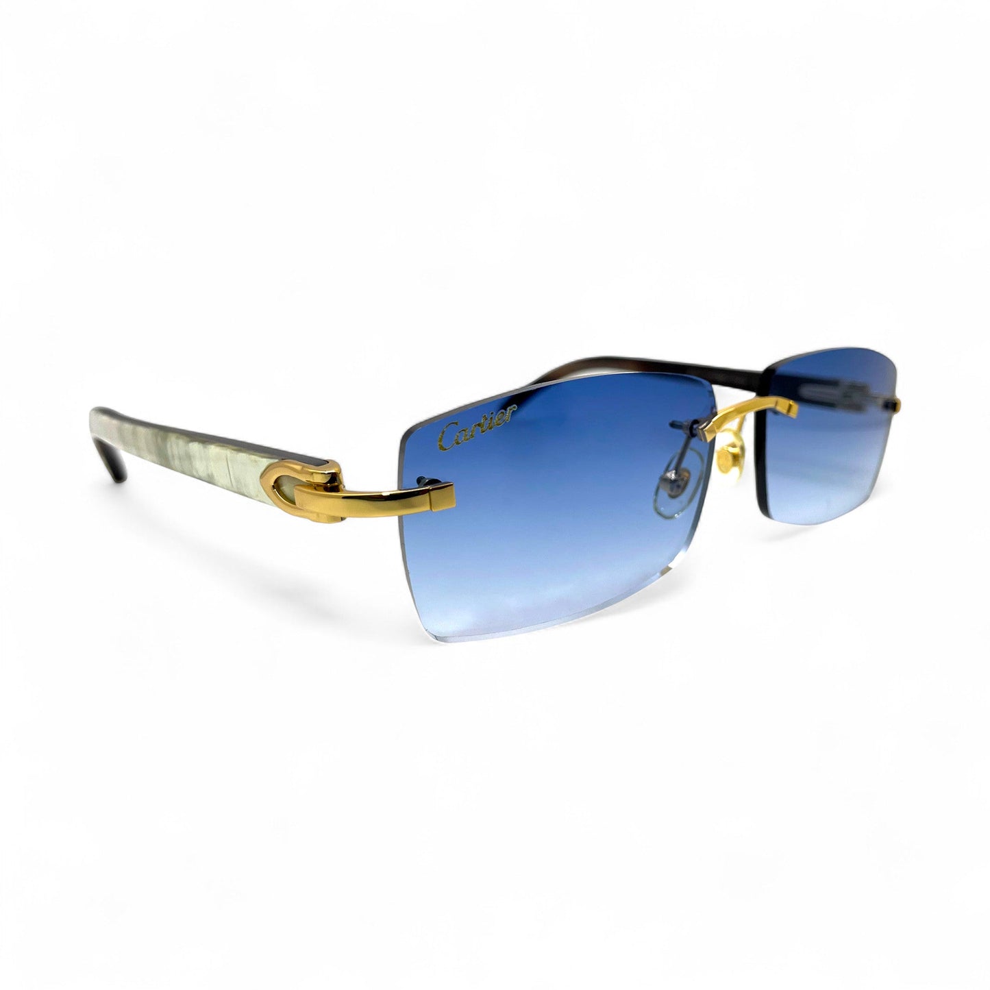 C Decor Buffs - Gold White Genuine Horn Sunglasses (2010s) - Luxury Optical