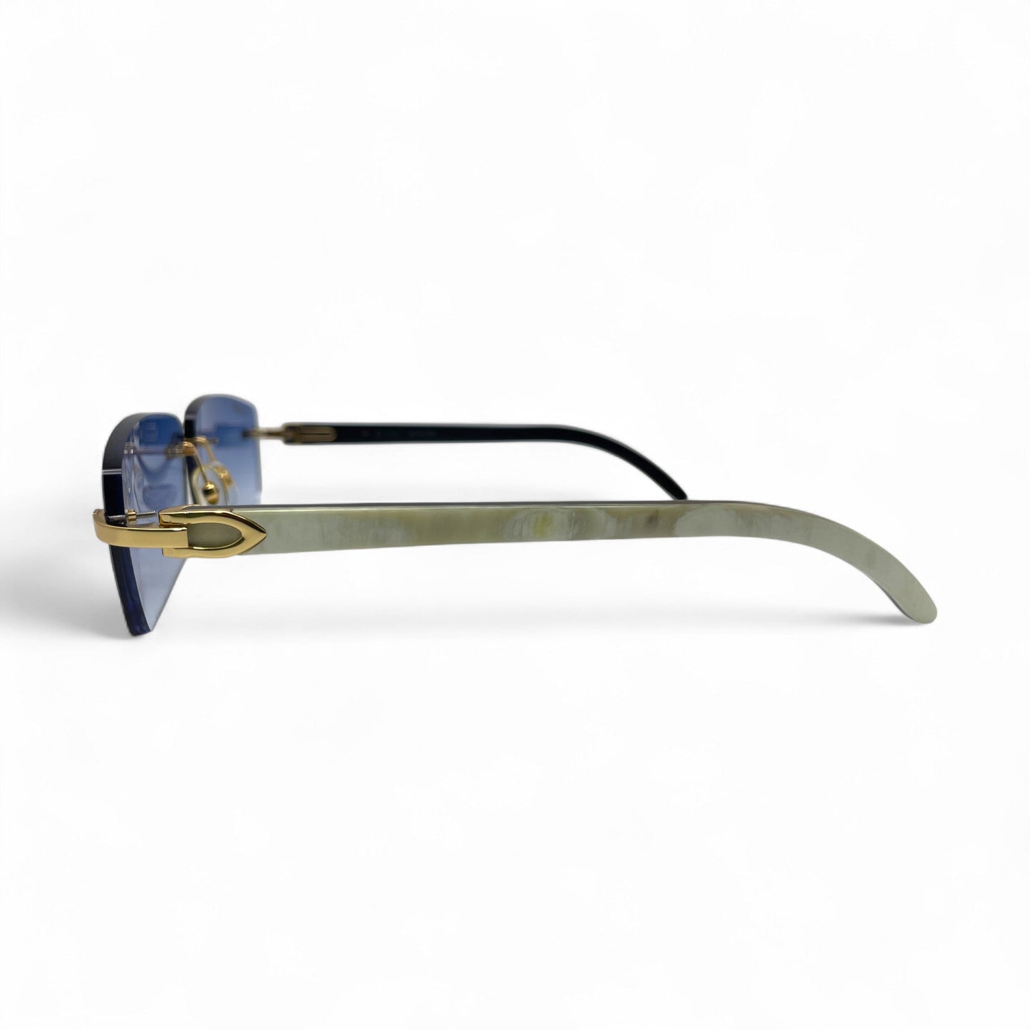 C Decor Buffs - Gold White Genuine Horn Sunglasses (2010s) - Luxury Optical