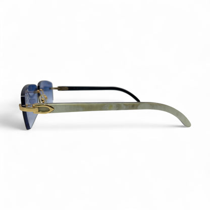 C Decor Buffs - Gold White Genuine Horn Sunglasses (2010s) - Luxury Optical