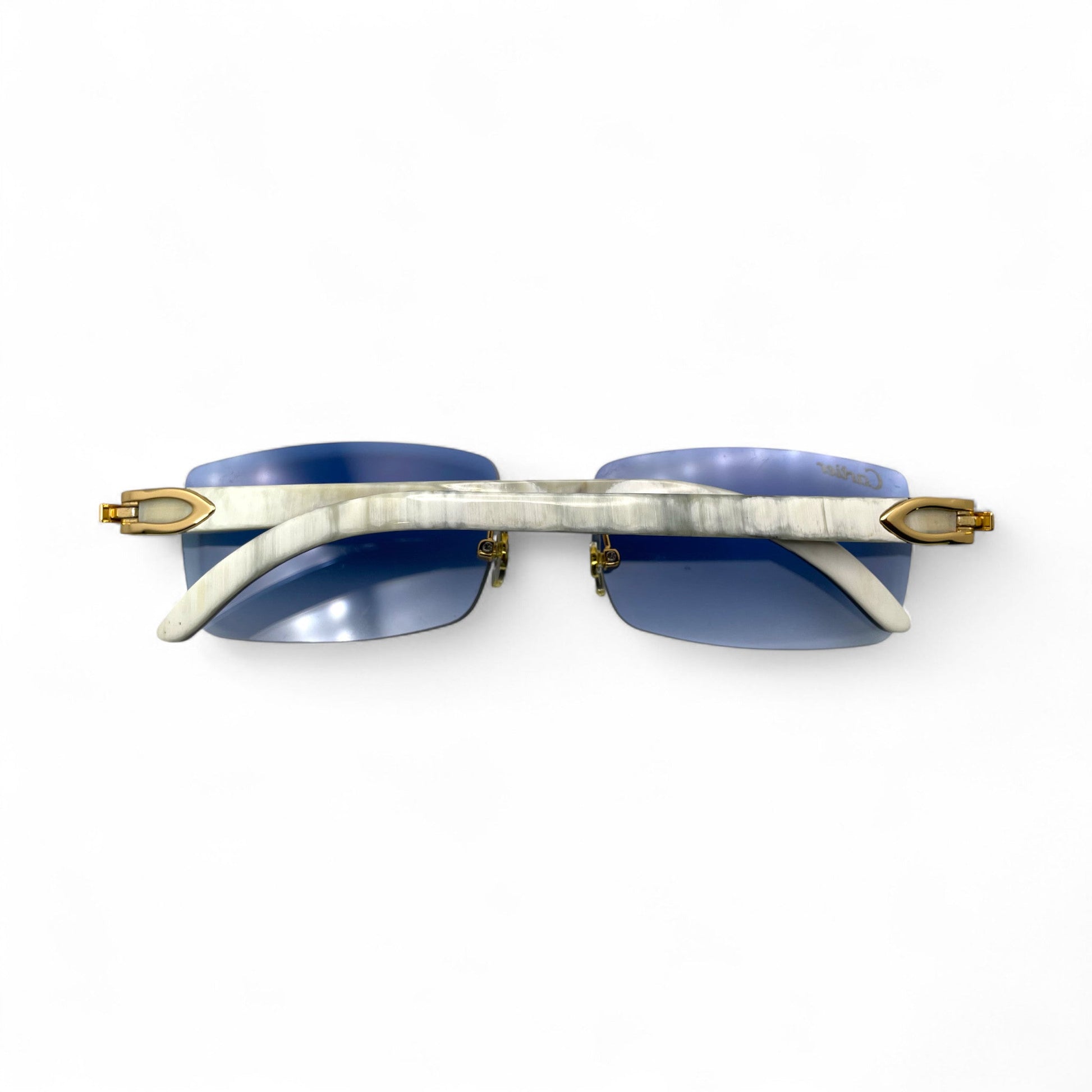 C Decor Buffs - Gold White Genuine Horn Sunglasses (2010s) - Luxury Optical