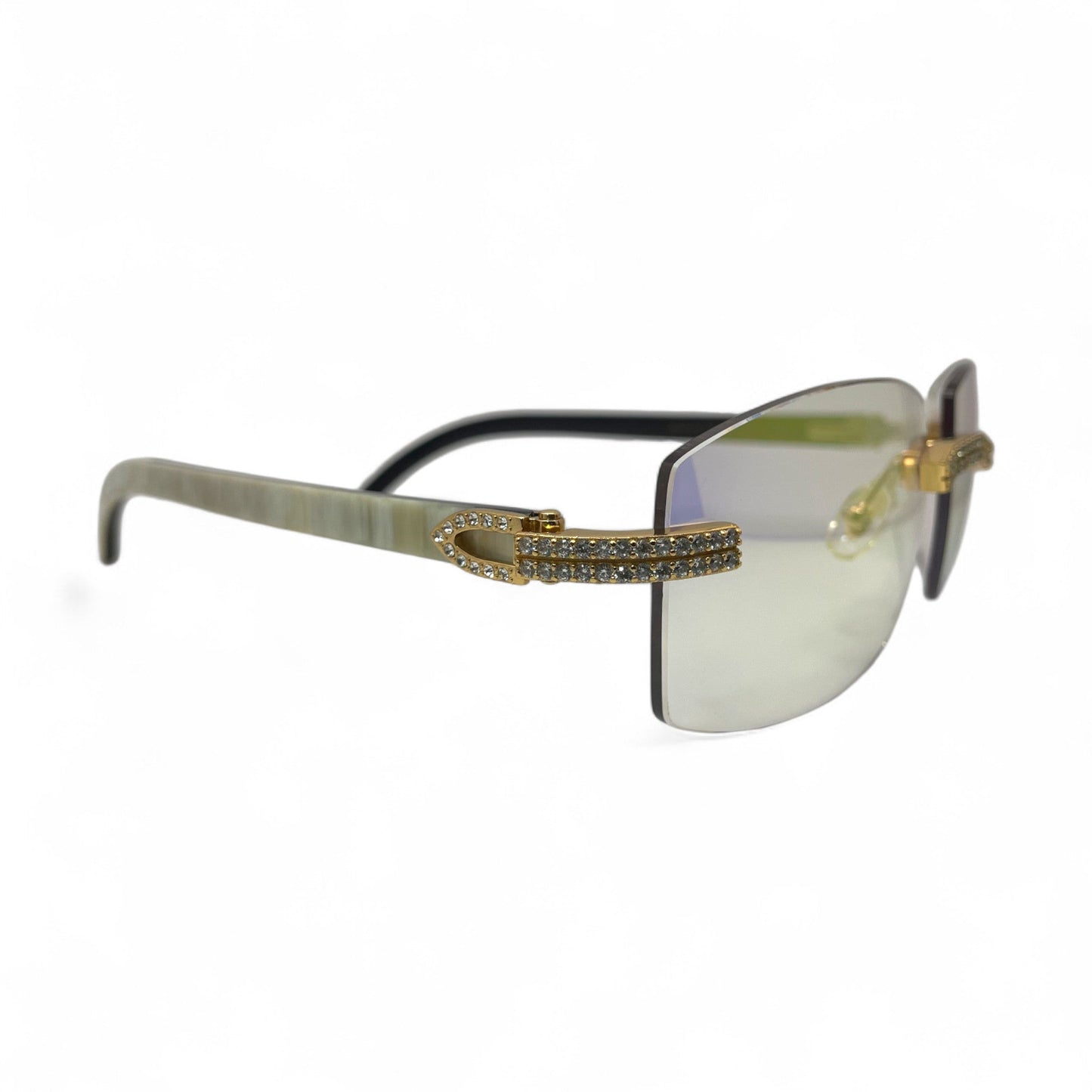 C Decor Buffs (Iced - CZ) - Gold White Genuine Horn Sunglasses - Diamonds Sets (2010s) - Luxury Optical