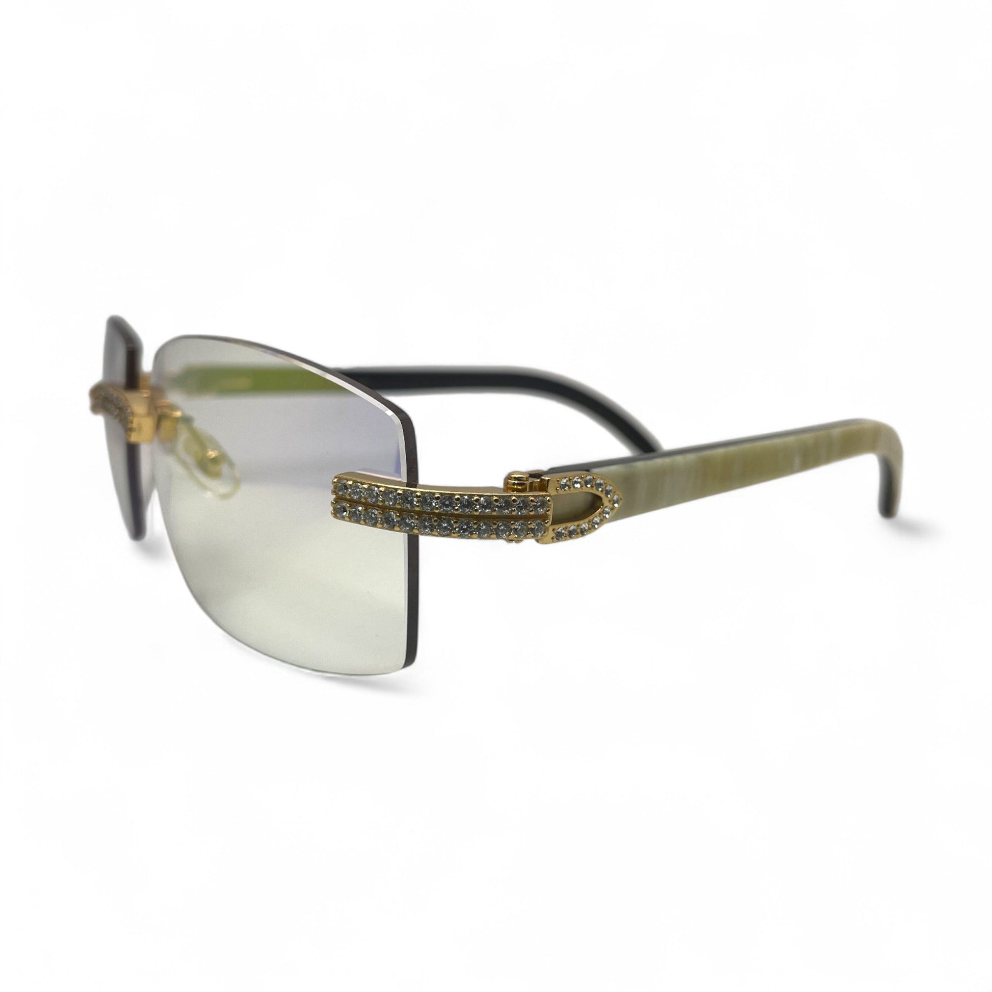C Decor Buffs (Iced - CZ) - Gold White Genuine Horn Sunglasses - Diamonds Sets (2010s) - Luxury Optical