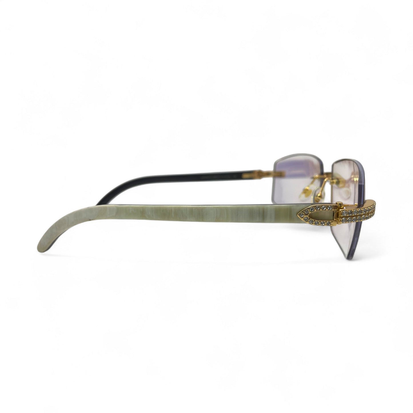 C Decor Buffs (Iced - CZ) - Gold White Genuine Horn Sunglasses - Diamonds Sets (2010s) - Luxury Optical