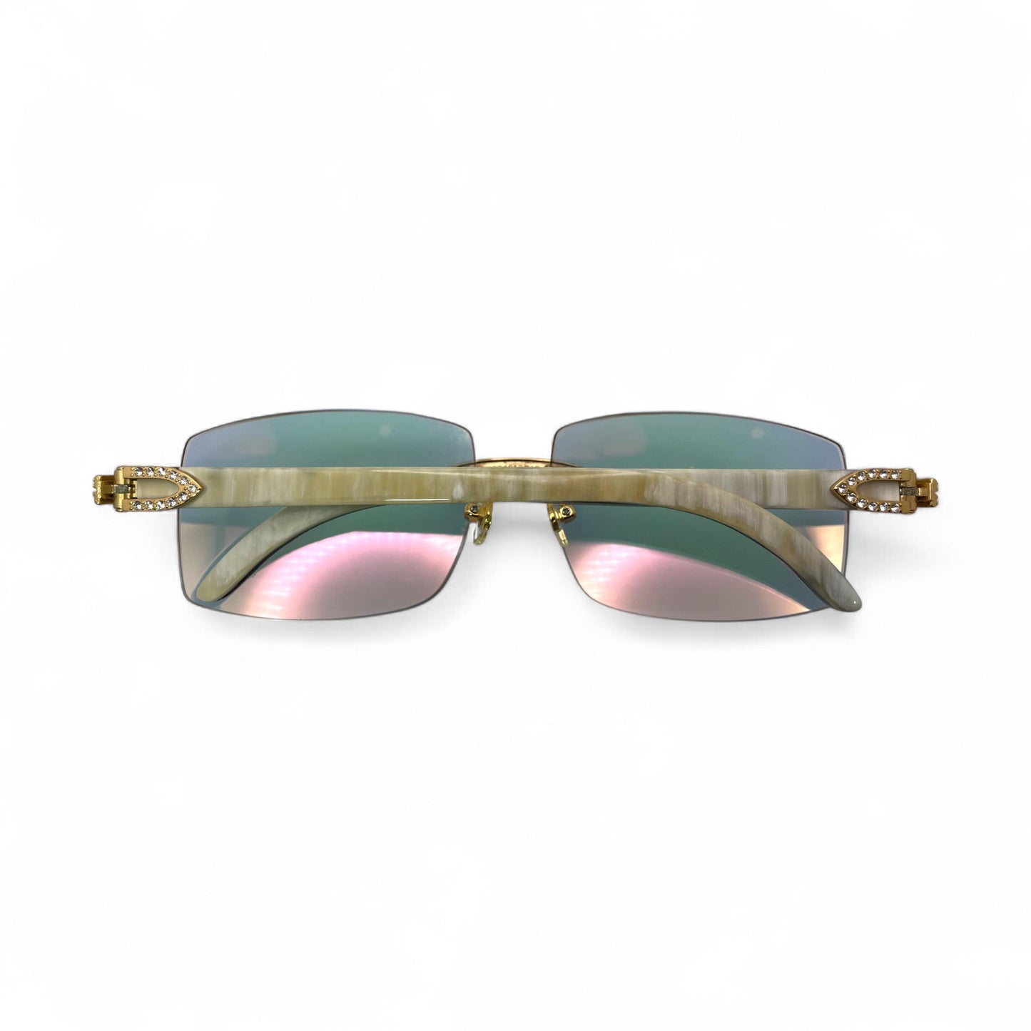 C Decor Buffs (Iced - CZ) - Gold White Genuine Horn Sunglasses - Diamonds Sets (2010s) - Luxury Optical