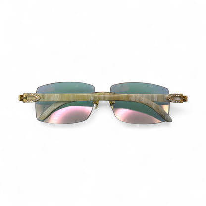 C Decor Buffs (Iced - CZ) - Gold White Genuine Horn Sunglasses - Diamonds Sets (2010s) - Luxury Optical