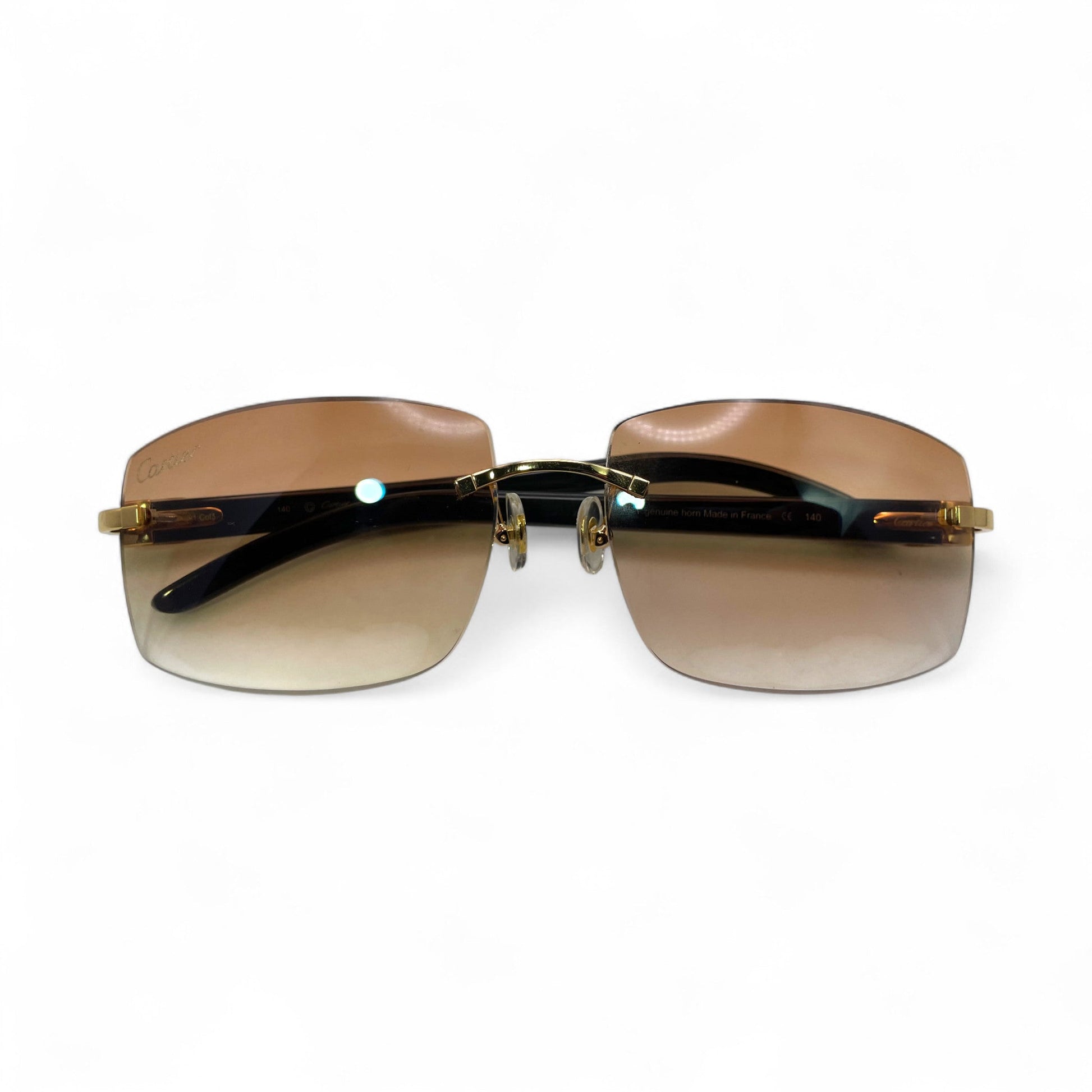 C Decor Buffs - Gold White Genuine Horn Sunglasses (2010s) - Luxury Optical