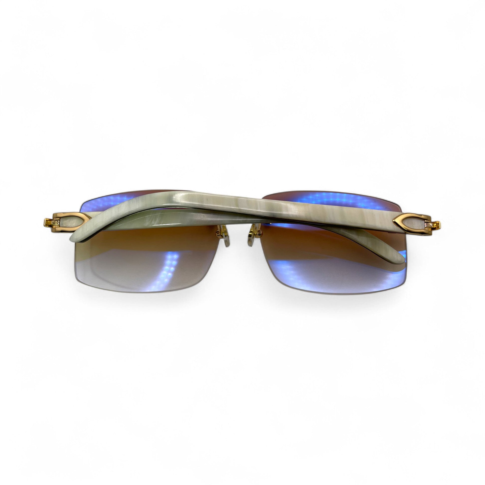 C Decor Buffs - Gold White Genuine Horn Sunglasses (2010s) - Luxury Optical