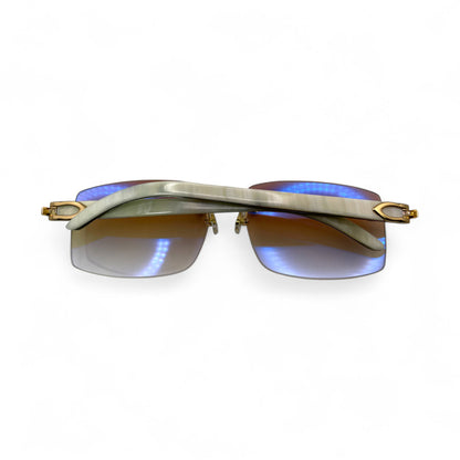 C Decor Buffs - Gold White Genuine Horn Sunglasses (2010s) - Luxury Optical