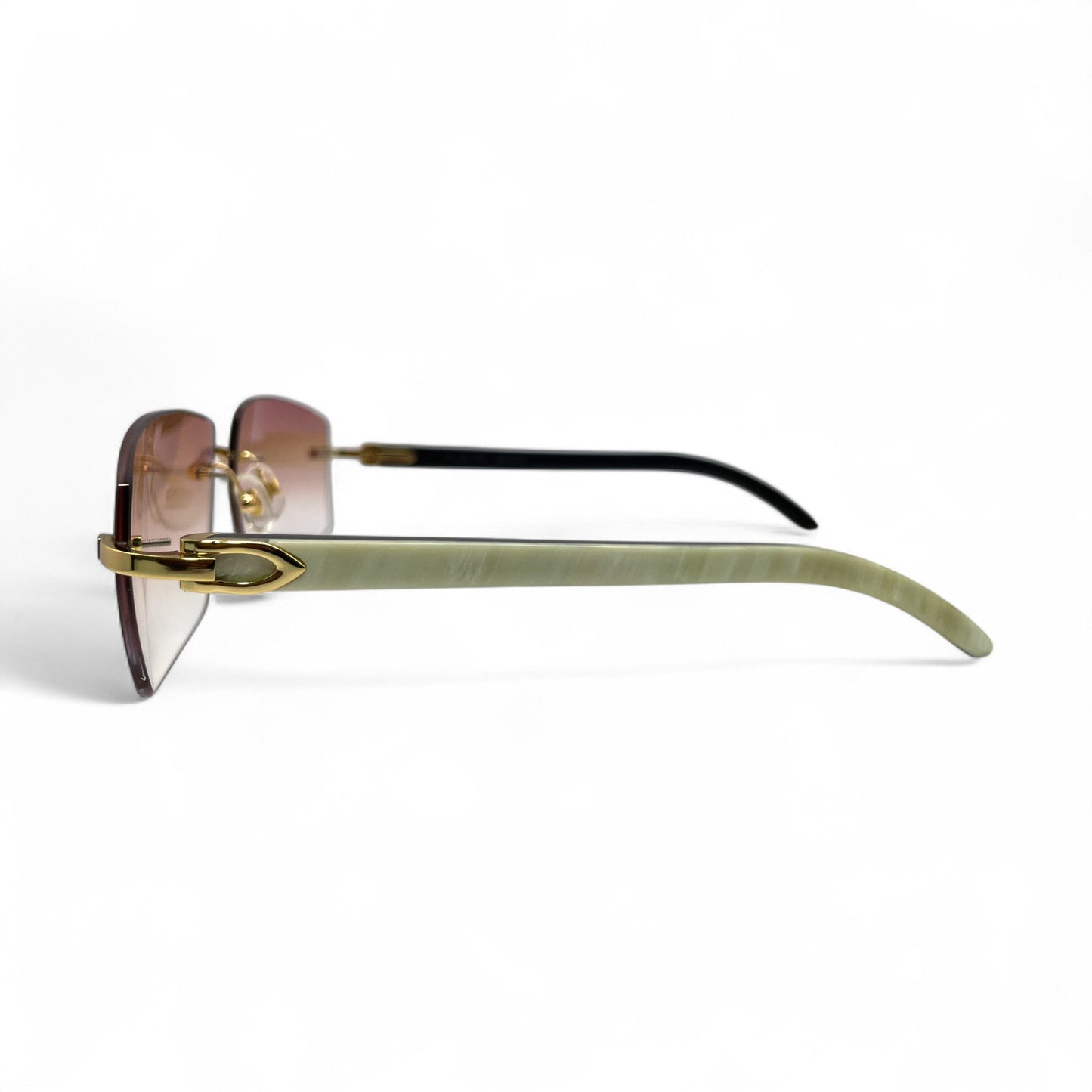 C Decor Buffs - Gold White Genuine Horn Sunglasses (2010s) - Luxury Optical