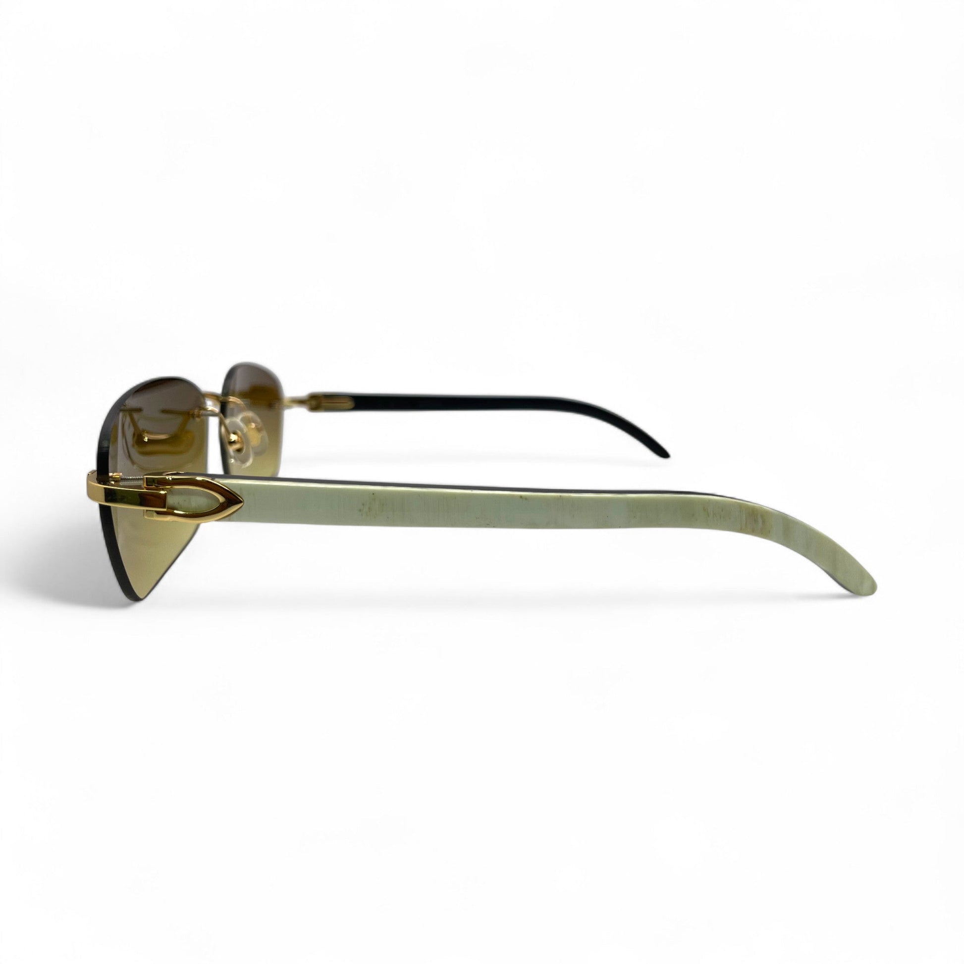C Decor Buffs - Gold White Genuine Horn Sunglasses (2010s) - Luxury Optical