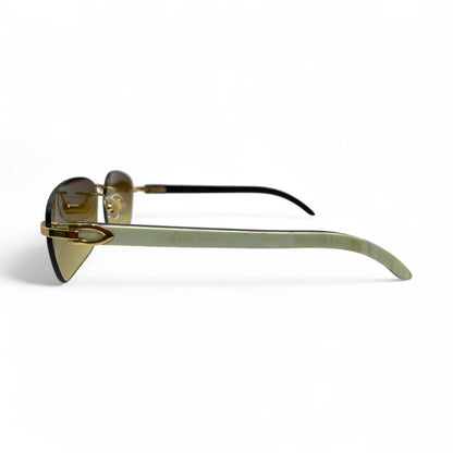 C Decor Buffs - Gold White Genuine Horn Sunglasses (2010s) - Luxury Optical