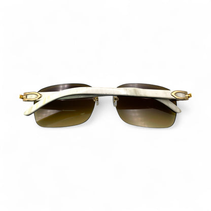 C Decor Buffs - Gold White Genuine Horn Sunglasses (2010s) - Luxury Optical