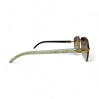 C Decor Buffs - Gold White Genuine Horn Sunglasses (2010s) - Luxury Optical